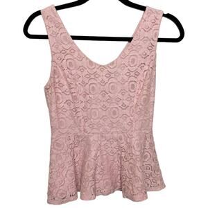 Forever 21 Babydoll‎ Sleeveless Coquette Lace Peplum Blouse Top Ruffle Pink S